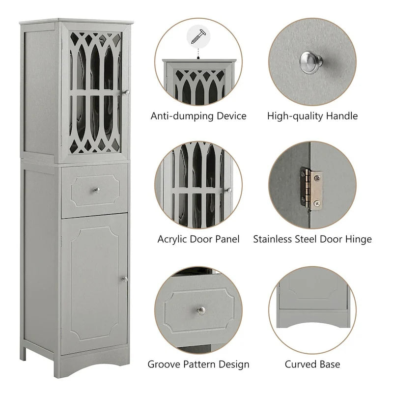 Tall Bathroom Cabinet, Freestanding Storage Cabinet with Drawer and Doors, Acrylic Door, Adjustable Shelf