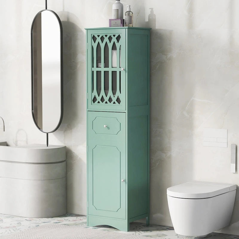 Tall Bathroom Cabinet, Freestanding Storage Cabinet with Drawer and Doors, Acrylic Door, Adjustable Shelf
