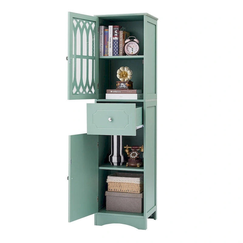 Tall Bathroom Cabinet, Freestanding Storage Cabinet with Drawer and Doors, Acrylic Door, Adjustable Shelf