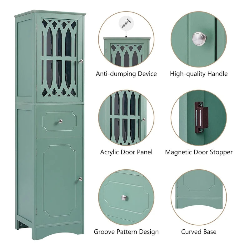 Tall Bathroom Cabinet, Freestanding Storage Cabinet with Drawer and Doors, Acrylic Door, Adjustable Shelf