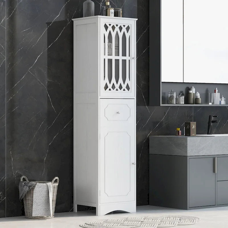 Tall Bathroom Cabinet, Freestanding Storage Cabinet with Drawer and Doors, Acrylic Door, Adjustable Shelf