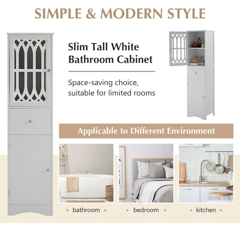 Tall Bathroom Cabinet, Freestanding Storage Cabinet with Drawer and Doors, Acrylic Door, Adjustable Shelf
