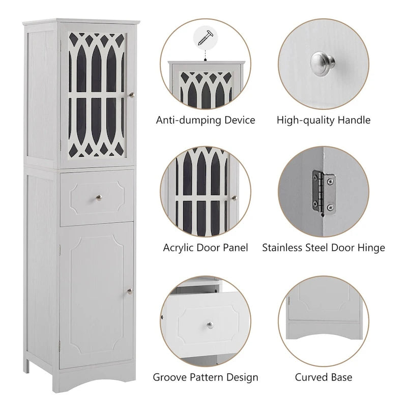 Tall Bathroom Cabinet, Freestanding Storage Cabinet with Drawer and Doors, Acrylic Door, Adjustable Shelf