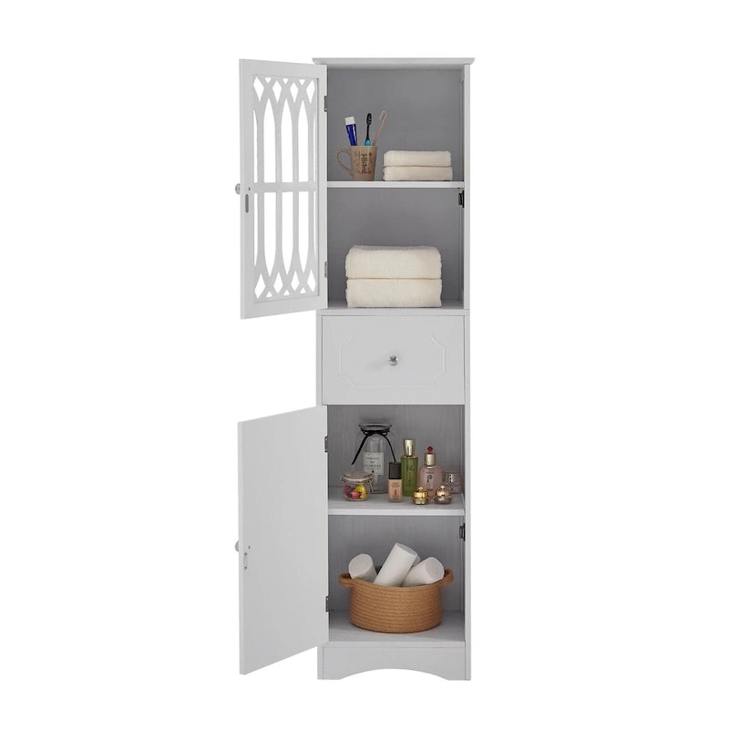 Tall Bathroom Cabinet, Freestanding Storage Cabinet with Drawer and Doors, Acrylic Door, Adjustable Shelf