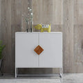 Aparador de MDF E1 con 2 puertas, pintura UV, tirador de madera con diseño de diamante, estructura de hierro, blanco, 80 lbs