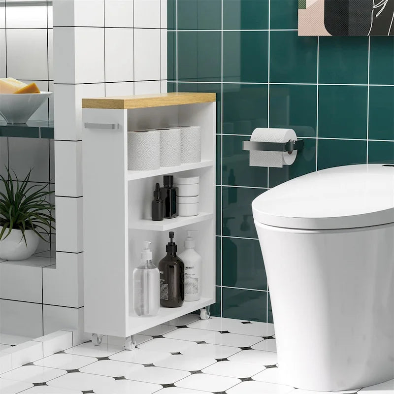 Slim Bathroom Cabinet with Wheels Storage Organizer