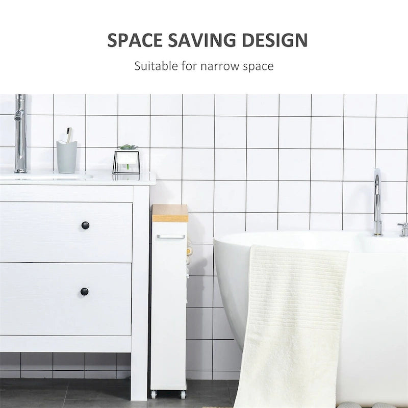 Slim Bathroom Cabinet with Wheels Storage Organizer