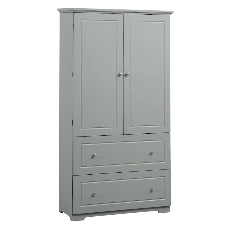 Wide Bathroom Storage Cabinet, Freestanding Storage Cabinet with Two Drawers and Adjustable Shelf