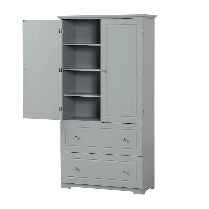 Wide Bathroom Storage Cabinet, Freestanding Storage Cabinet with Two Drawers and Adjustable Shelf