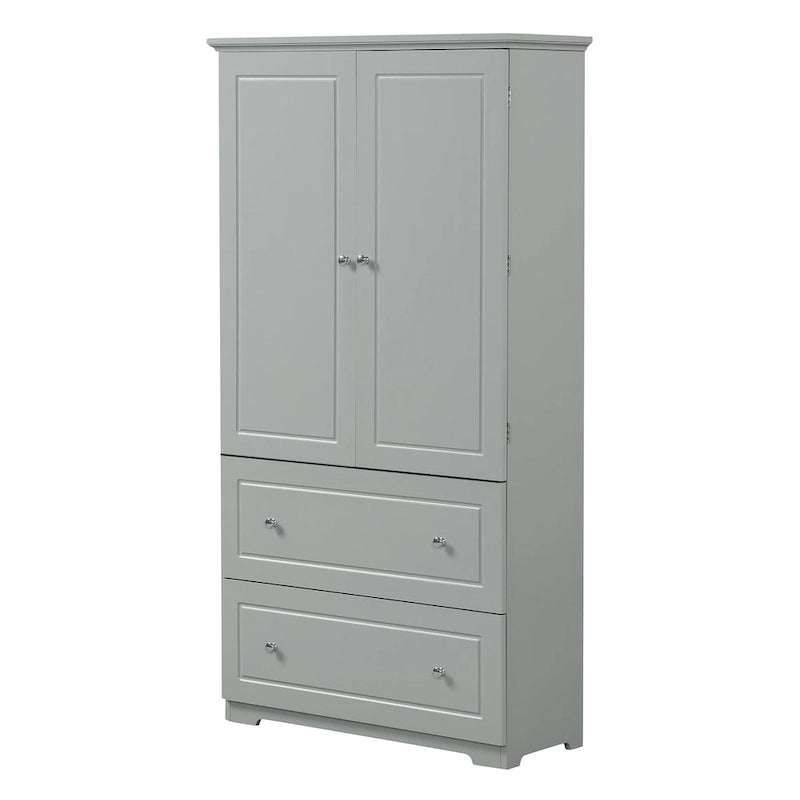 Wide Bathroom Storage Cabinet, Freestanding Storage Cabinet with Two Drawers and Adjustable Shelf