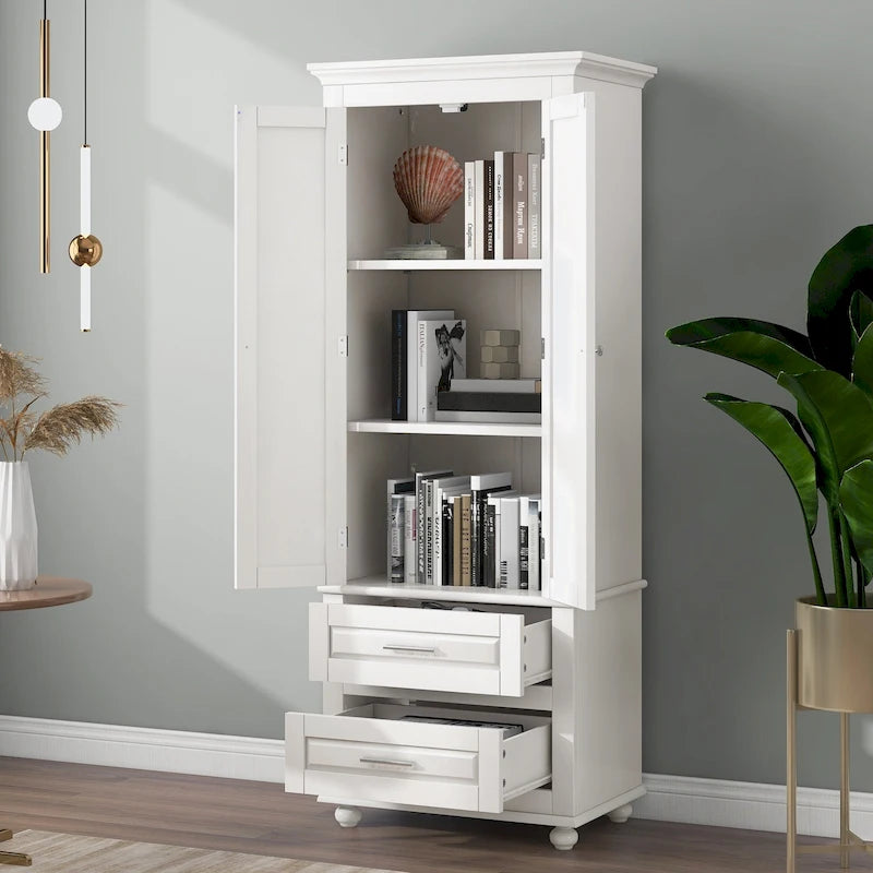 Tall Storage Cabinet with Two Drawers