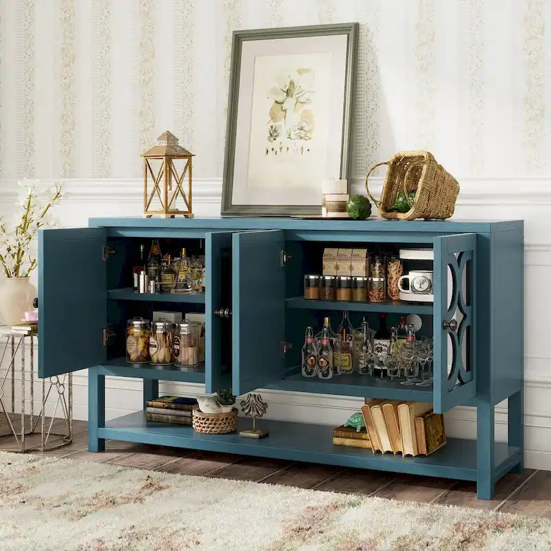 Elegant Retro Console Table,Storage Cabinet,Sideboard with Mirrored Doors, Spacious Shelves, and Durable Acacia Wood Legs