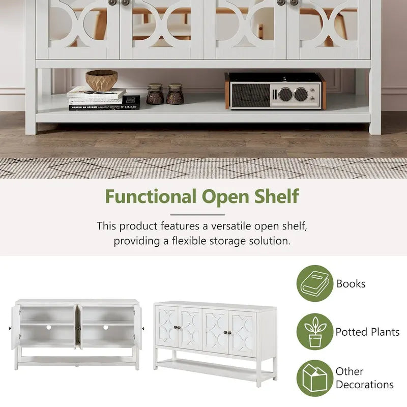Elegant Retro Console Table,Storage Cabinet,Sideboard with Mirrored Doors, Spacious Shelves, and Durable Acacia Wood Legs