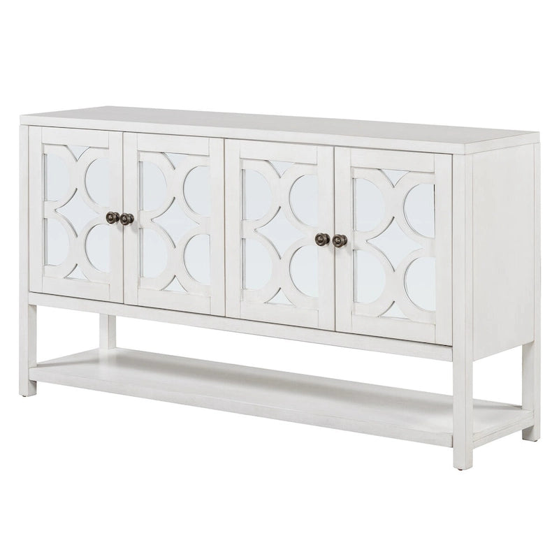Elegant Retro Console Table,Storage Cabinet,Sideboard with Mirrored Doors, Spacious Shelves, and Durable Acacia Wood Legs