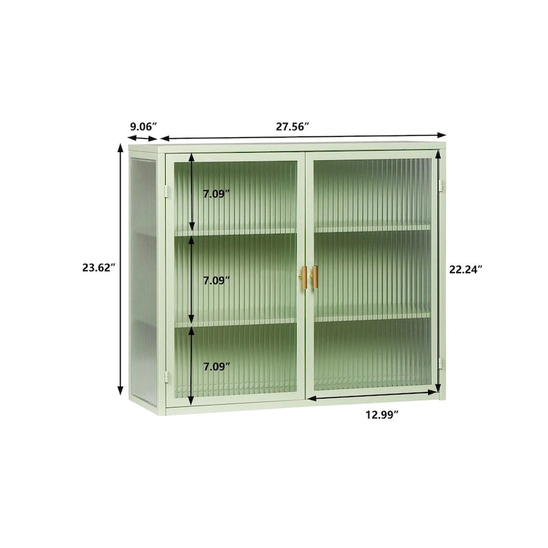 Roomfitters 27.56 Modern Glass Door Wall Cabinet with Three-Tier Storage for Entryway, Living Room, Bathroom