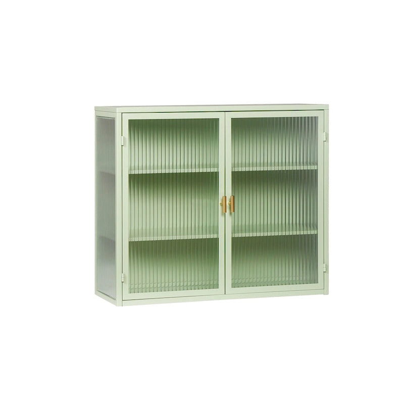 Roomfitters 27.56 Modern Glass Door Wall Cabinet with Three-Tier Storage for Entryway, Living Room, Bathroom