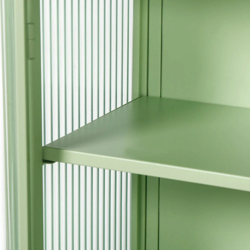 Roomfitters 27.56 Modern Glass Door Wall Cabinet with Three-Tier Storage for Entryway, Living Room, Bathroom