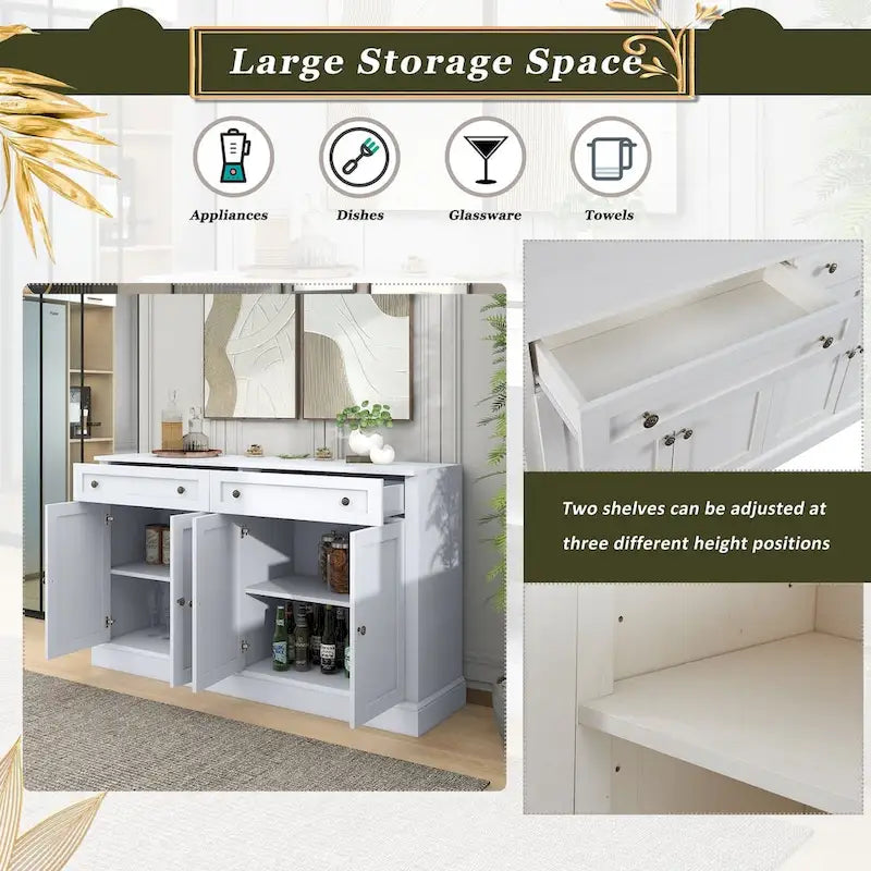 58.30 Inch MDF Sideboard with Adjustable Shelves