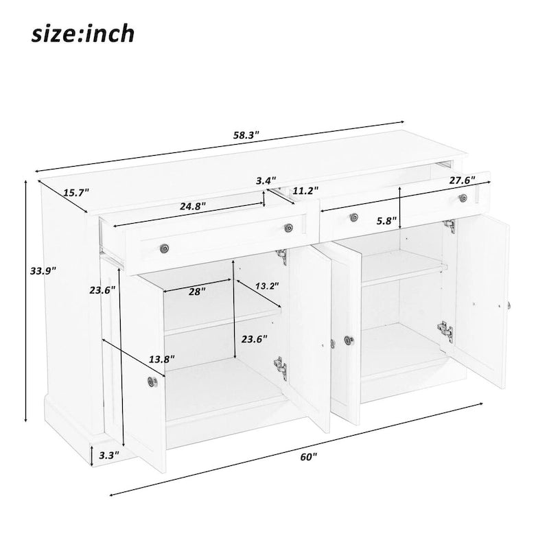 58.30 Inch MDF Sideboard with Adjustable Shelves